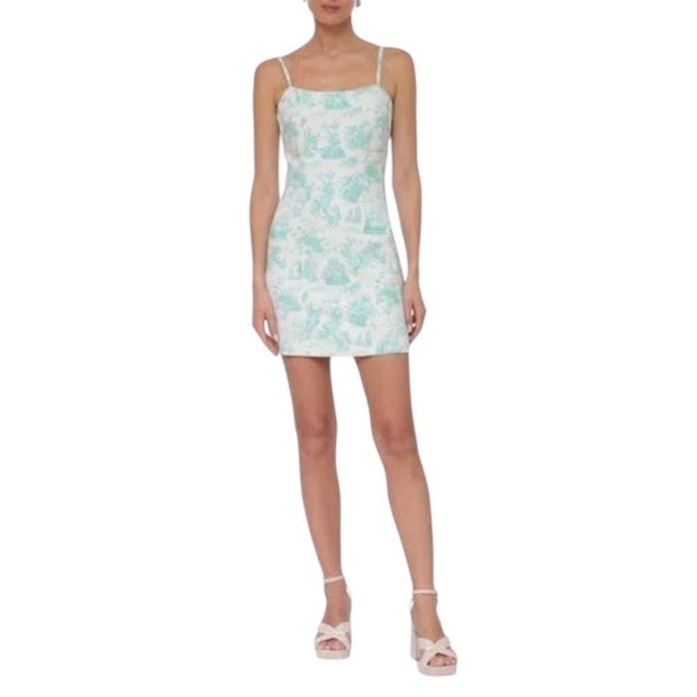 New Avec Les Filles Just Sea Denim Mini Dress in Seafoam Mermaid Toile Sz 10